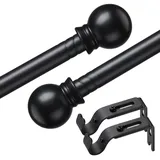 Gardinenstange, Einzelne Gardinenstangen für Fenster 76-116 cm, 1,6 cm dekoratives Vorhangstangen-Set, mattschwarze Spleißmetall-Vorhangstangen mit Halterungen