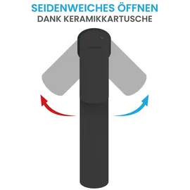 Bächlein Badarmatur Mizarela hoch in klassischem Design, Einhebelmischer für Aufsatzwaschbecken mit langlebiger Keramikkartusche und Montage-Set, Bad Wasserhahn Matt Schwarz - flacher Auslauf