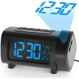 Projektionsradiowecker, 180°-projektionsuhr, Fm-projektorwecker Mit Großem Va-display, 4 Helligkeitsstufen, Usb-digitaleingang, Schlummerfunktion, 12/24-stunden-anzeige