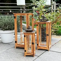 Mojawo 3er XXL Design Holz-Laternen-Set Windlicht Gartenlaterne Edelstahldach