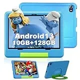 Kinder Tablet 10 Zoll Android 13, 10 GB RAM + 128 GB ROM / 1 TB, Octa-Core, 1080P IPS, Kids Tablet mit Kindersicherung, 6000 mAh, Dual-Kamera, WiFi, Bluetooth 5.0, Tablet Kinder mit Hüllen, Blau