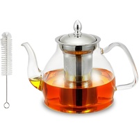 Glas-Teekanne, 1200 ml, Glaskessel mit herausnehmbarem Edelstahl-Teesieb für blühenden Tee und losen Tee, Schwanenhals-Teekanne, Geschenkbox für Teekocher, mikrowellen- und herdplattengeeignet
