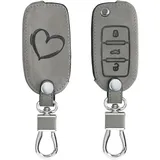 kwmobile Autoschlüssel Hülle kompatibel mit VW Skoda Seat 3-Tasten Autoschlüssel - Kunstleder Schutzhülle Schlüsselhülle Cover Herz Brush Grau