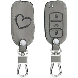 kwmobile Autoschlüssel Hülle kompatibel mit VW Skoda Seat 3-Tasten Autoschlüssel - Kunstleder Schutzhülle Schlüsselhülle Cover Herz Brush Grau