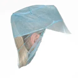 5x100x Schildmütze mit Langhaar-Schutz aus Polypropylen-Vlies Einweg Blau Ø31 cm Schirmmütze Kochhut Kochmütze