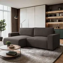 lookway Ecksofa OPERA L-Form mit Schlaffunktion und Bettkasten Braun