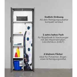 mokebo Besenschrank Schwarz, Holzwerkstoff, 4 Fächer, 60x180x34 cm, Waschküche, Mehrzweckschränke