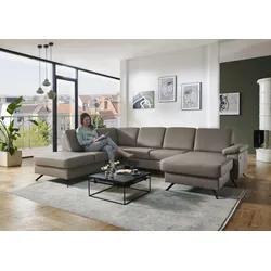 Wohnlandschaft DIE PLANBAR "PN-EM15047 U-Form, ohne Kopfstützen", artischocke, B:309cm H:88cm T:235cm, Sofas, Echtleder, wahlweise mit Bettfunktion u. Stauraum