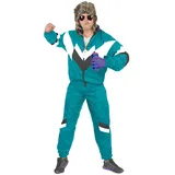 Foxxeo 80er Jahre Trainingsanzug Premium Kostüm für Herren - petrol weiss schwarz, Größe:XL