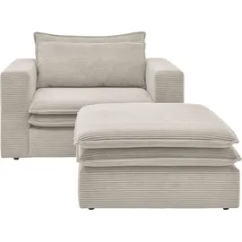 Home Affaire Sessel PIAGGE Hochwertiger Cord 110 x 83 x 161 cm Beige mit Hocker