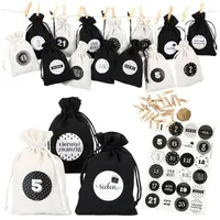 PAPIERDRACHEN Adventskalender Adventskalender Stoffsäckchen schwarz|weiß