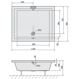 Polysan Deep Rechteck-Duschwanne 110x90x26cm, tief, weiß