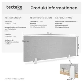 Tectake tectake® Schreibtisch Trennwand in 2 Größen inkl. 2 Befestigungsklemmen