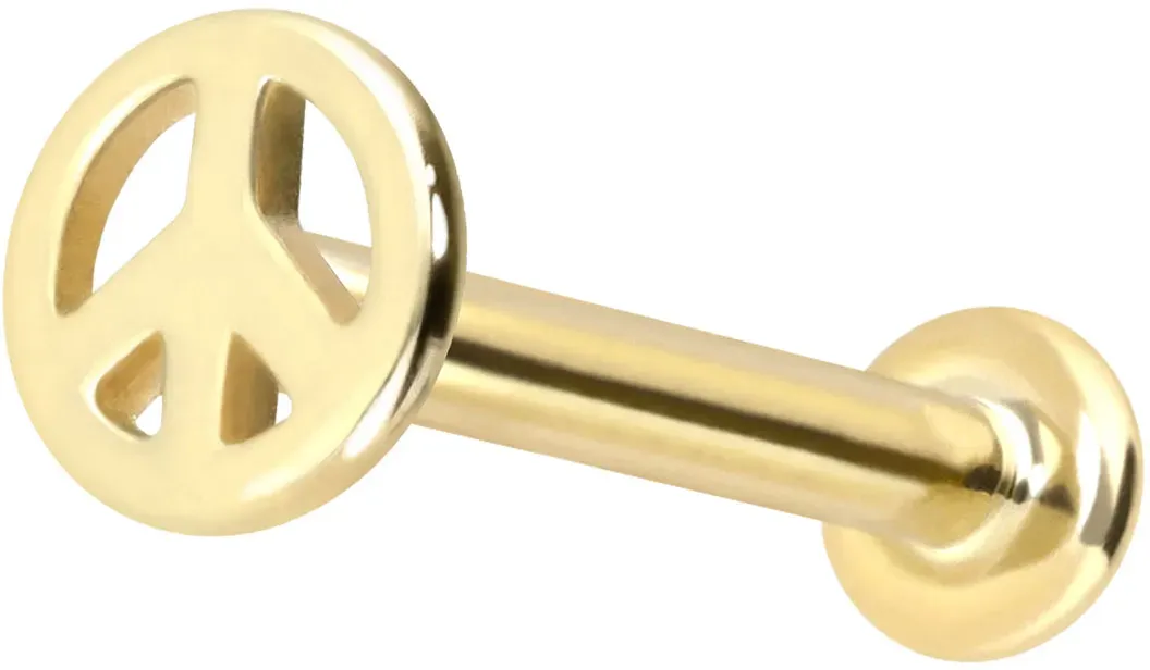 14 Karat Gold Labret mit Push Fit PEACE-ZEICHEN