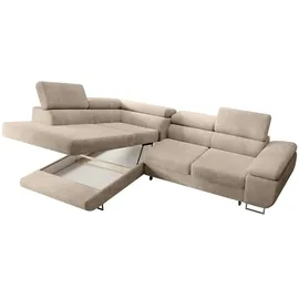 Selsey Ecksofa L-Sofa mit Schlaffunktion, Bettkasten, Ottomane links, Cordbezug Dunkelbeige