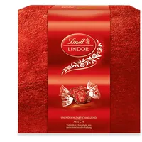 Lindt Schokolade LINDOR Präsent Box Milch | 187 g | Ca. 15 Kugeln Vollmilchschokolade mit zartschmelzender Füllung in festlichem Design | Pralinengeschenk | Schokoladengeschenk