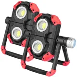 Refttenw LED Arbeitsleuchte 2er-Pack LED Arbeitsleuchte Wiederaufladbare 360° Drehbar Faltbares, LED-Licht für Camping, Autoinspektion, Notfall rot|schwarz