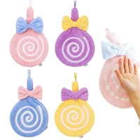 HABURN 4 Stück Kinderhandtuch Weich Korallenvlies Handtücher, Süßer Lollipop Handtücher Kinder Hand Handtuch, Hängenden Schnell Trocknend Saugfähige Waschlappen für Küchen-Waschlappen und Badezimmer