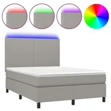 vidaXL Boxspringbett mit Matratze & LED Hellgrau 140x200 cm Stoff