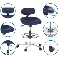 hjh OFFICE Hocker / Drehhocker / Arbeitsstuhl WORK MF Stoff blau Chrom hjh OFFIC