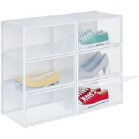 Relaxdays Schuhboxen 6er Set, Schuhorganizer, sicher stapeln mit Verbindungsstücken,