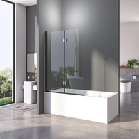 Duschwand für Badewanne 120x140 cm Badewannenfaltwand 2-teilig Faltbar 6mm ESG Glas Nano Beschichtung Duschtrennwand Schwarz