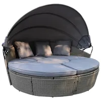 Enjoy Fit Poly Rattan Sonneninsel XL mit faltbarem Sonnendach Ø 210 cm inkl. Auflagen Kissen, Lounge Sonnenliege Gartenmuschel (Gray XL)