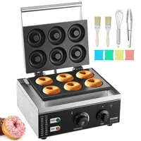 Vevor Elektrischer Donutmaker, 1550 W Kommerzielle Donutmaschine mit Antihaftbeschichtung, 6 Löcher, Doppelseitige Heizwaffelmaschine für 6 Donuts, 50–300 °C, für Restaurants und den Heimgebrauch