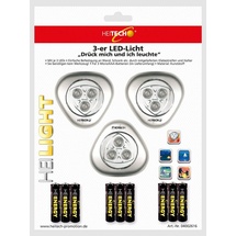 Heitech LED Lichter 3er Pack für Innenbereich - batteriebetriebene Wandleuchte mit je 3 LEDs inkl. Batterien - Batterie Nachtlicht kabellos für Küche, Bad, Garage, Schrank