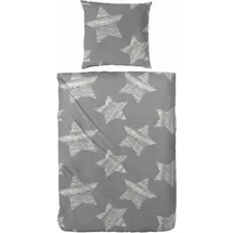 Primera Feinbiber-Bettwäsche Stars grau 135 x 200 cm + 2 x 80 x 80 cm