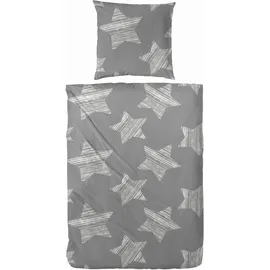 Primera Feinbiber-Bettwäsche Stars grau 135 x 200 cm + 2 x 80 x 80 cm