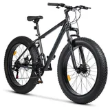 Velors Fatbike 26 Zoll Mountainbike 4,0 Fatbike MTB für Herren Damen, Jungen, 21 Gang Shimano Tourney Schaltwerk, Kettenschaltung, (hochwertiger Rahmen, mechanische Scheibenbremse), Fat Bike Mountainbike grau