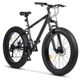 Velors Fatbike 26 Zoll Mountainbike 4,0 Fatbike MTB für Herren Damen, Jungen, 21 Gang Shimano Tourney Schaltwerk, Kettenschaltung, (hochwertiger Rahmen, mechanische Scheibenbremse), Fat Bike Mountainbike grau