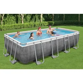 BESTWAY Power Steel Frame Pool Set 549 x 274 x 122 cm inkl. Filterpumpe grau Rattanoptik