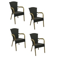 4x KONWAY® COLOMBO Stapelsessel Schwarz Polyrattan Garten Sessel Stuhl Set black