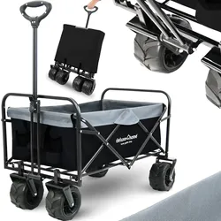 deluxe4home® Bollerwagen mit breiten Reifen   Schwarz/Grau