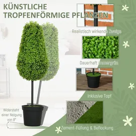 Homcom 2er Set Künstliche Buchsbaum 90cm Kunstpflanze in Tränenform, Plastik Künstliche Pflanzen im Topf, Kunstbaum Fake Plant wie echt mit UV Schutz für Wohnzimmer Schlafzimmer Büro Garten