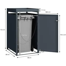 ML-Design Mülltonnenbox 1er mit Pflanzdach 1 Tonne 240L, 68x80x124 cm, Stahl, wetterfest, Abschließbare Mülltonnenverkleidung