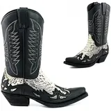 SIULAS Western Cowboy Stiefel - Low Heel Mid Tube Ritter Stiefel - Vintage Leder Stickerei Western Cowboy Biker Stiefel,Schwarz,44 - 44 EU