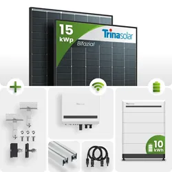 15kWp PV-Anlage 34x Trina 435Wp Bifazial Black Frame Schrägdachmontage 10kWh Spe...