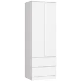home collective Kleiderschrank weiß 60cm breit 180cm hoch, Schrank mit 2 Türen und 2 Schubladen, Kleiderstange und 1 Regal, Garderobe, Schlafzimmer, Wohnzimmer