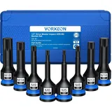 VORXEON Vielzahn Nuss Satz 1/2 8PCS aus S2 Stahl, Impact XZN Set M5/M6/M8/M9/M12/M14/M16/M18, Innenvielzahn Bit Steckschlüssel für Schlagschrauber, mit Sicherungsring & Stift mit Aufbewahrungsbox