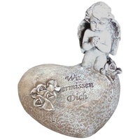 Buri Gedenkstein Engel auf Herz Grabschmuck Spruchstein Grabdeko Dekoherz