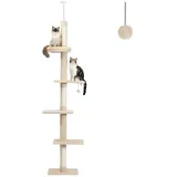 PAWZ Road Kratzbaum deckenhoch Katzenbaum, 5-stöckig, höhenverstellbar, hohes Katzenkletter-Aktivitätszentrum beige