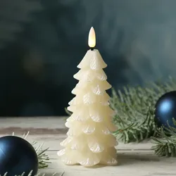 LED Kerze Tannenbaum Weihnachtsbaum Echtwachs 3D Flamme H: 16cm Timer creme