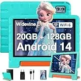 ZIOVO Kinder Tablet 10 Zoll Android 14, 20 GB RAM+128GB ROM(TF 1TB), WiFi 6, Octa-Core, Widevine L1, Kindersicherung, 6000mAh, BT 5.0, GMS Zertifiziert Mit Eva Case - Grün