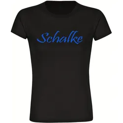 multifanshop Damen T-Shirt - Schalke - Schriftzug - Druck blau - Frauen
