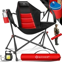 Kesser KESSER® Campingstuhl faltbar Schaukelstuhl bis 160 kg Angelstuhl Faltstuhl Klappstuhl Gepolstert Campinglicht und Getränkehalter + Tasche mit hoher Rückenlehne Strandstuhl mit Wippfunktion