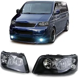 Tenzo-R Klarglas H7 H1 Scheinwerfer schwarz mit LWR Motor Paar für VW Bus T5 03-09