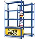 KARAT Schwerlastregal, 2er Set, 30 x 75 x 150 cm Steckregal, Kellerregal, Lagerregal - 5 verstellbare Böden (Blau)